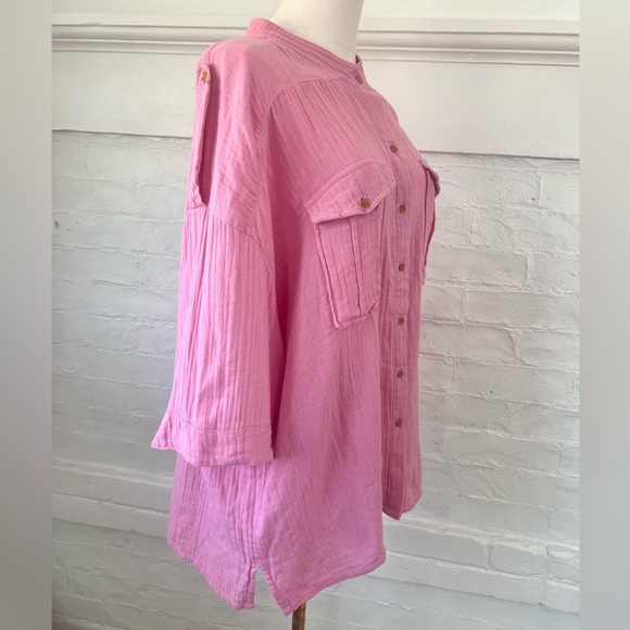 Acacia Swimwear Van Shirt in Sweet Pea Pink Gauze Organic Cotton Button Down - Picture 8 of 12